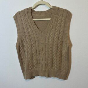 Beige Cable Knit Sweater Vest, Size Small